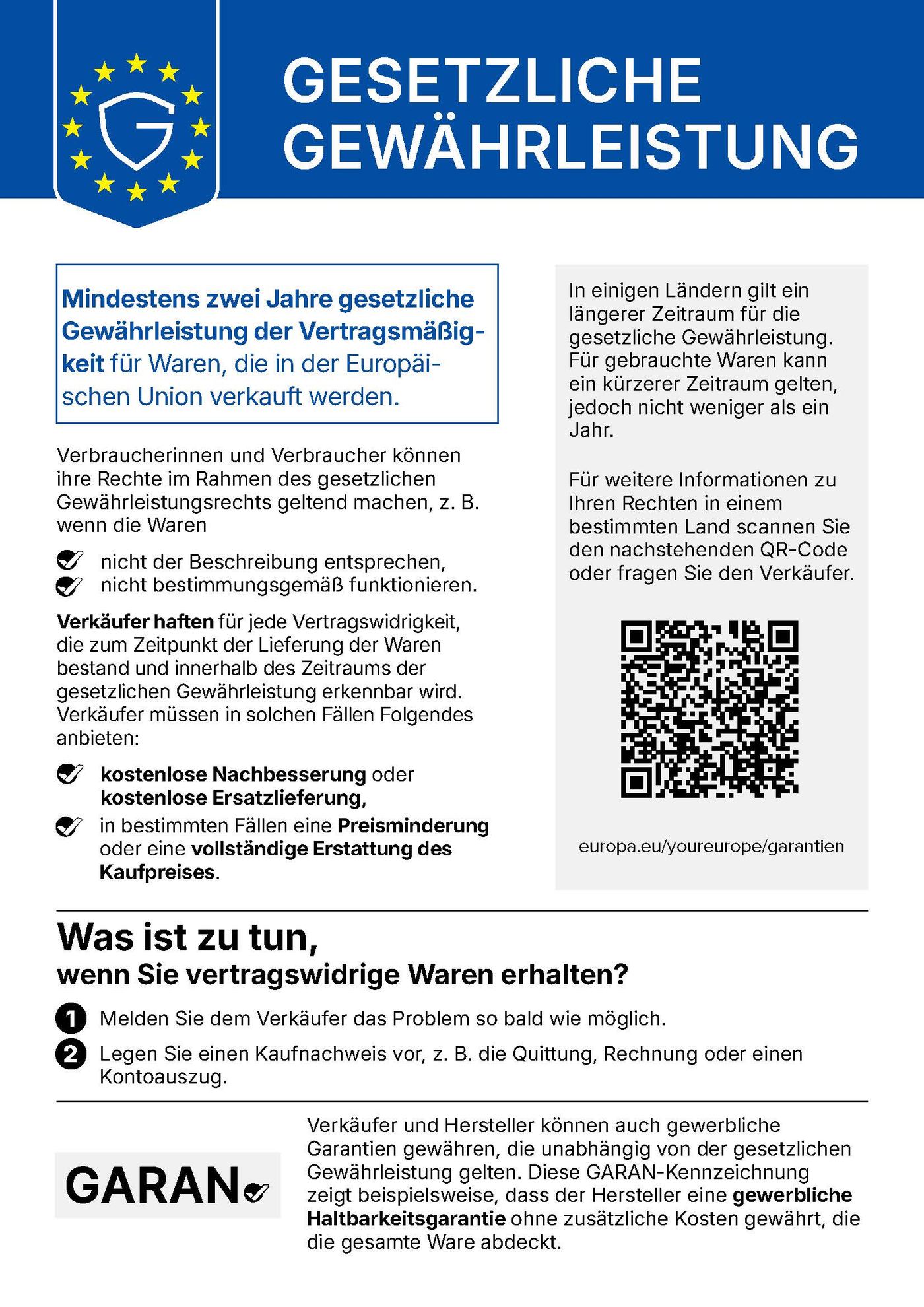EU-Hinweis zur gesetzlichen Gewährleistung – LEGAL GUARANTEE